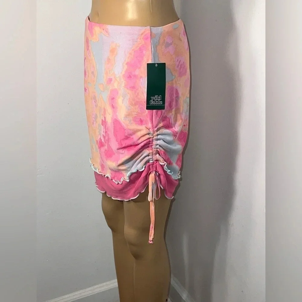 Wild Fable,M,pink /orange tie-dye,cinched side drawstring HiLo‎ scalloped hem